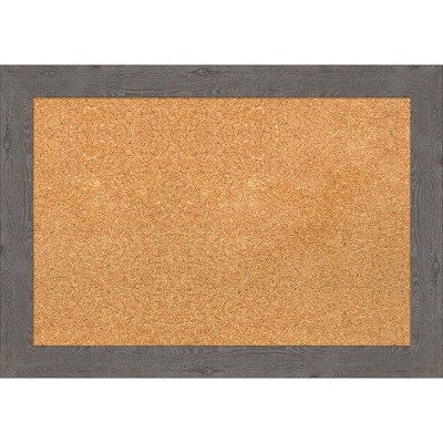 Amanti Art Natural Cork Board Framed Rustic Plank Grey Narrow Bulletin ...