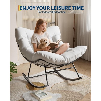 Outdoor Rocking Chair, Oversized Patio Wicker Egg Chair with Soft Thick Cushio, Lounge Rocker, Comfy Reading Chairs for Balcony Garden
