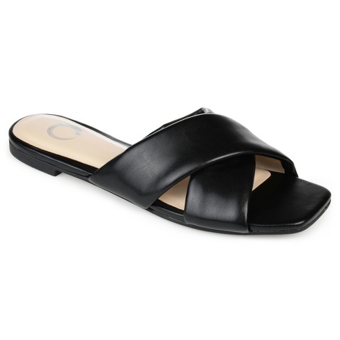 Journee Collection Womens Carlotta Slide Flat Sandals Black 6.5 : Target