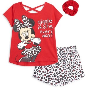 Disney Minnie Mouse T-Shirt French Terry Shorts and Scrunchie 3 Piece Outfit Set Infant to Big Kid - 1 of 4