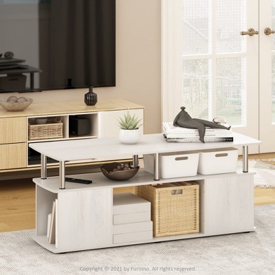 Furinno Modern TV Stand Media Entertainment Center for TV's up To 50" w/Open Storage Compartment for Living Room&Bedroom,White Oak