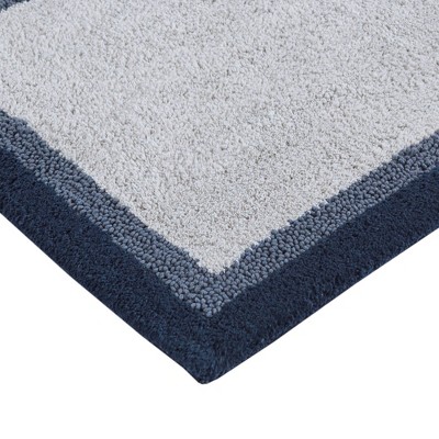 Gray and Navy Cotton Tufted Border Bath Rug