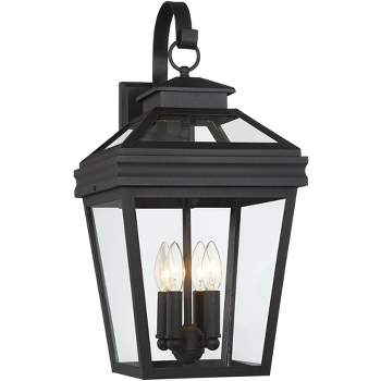 John Timberland Stratton Street Mission Outdoor Wall Light Fixture Textured Black Lantern 22" Clear Glass for Post Exterior Barn Deck House Porch Yard