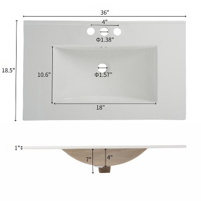 Mshliw 36" Free-standing Rattan Bathroom Vanity with Ceramic Sink, Soft Close Doors, Solid Wood Legs, 3 Drawers