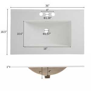 Mshliw 36" Free-standing Rattan Bathroom Vanity with Ceramic Sink, Soft Close Doors, Solid Wood Legs, 3 Drawers - 1 of 4