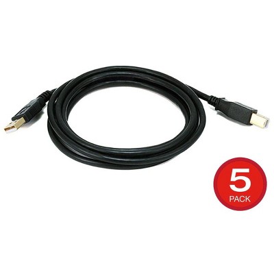 Photo 1 of Monoprice USB Type-A to USB Type-B 2.0 Cable - 6 Feet - Black (5 Pack) 28/24AWG, Gold Plated Connectors, For Printers, Scanners, and other Peripherals