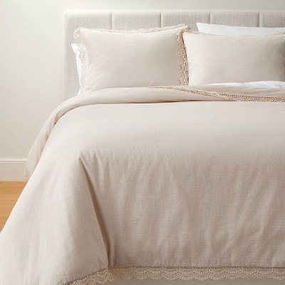 Full/Queen Lace Border Cotton Slub Comforter & Sham Set Light Beige - Threshold™ designed with Studio McGee