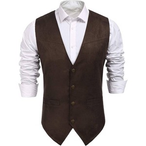 COOFANDY Men's Suede Leather Vest Cowboy Western Waistcoat Casual Slim Fit Suit Vest - 1 of 4