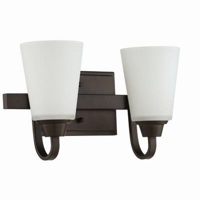 Espresso Brown 2-Light Wall Vanity with Frosted Glass Shades
