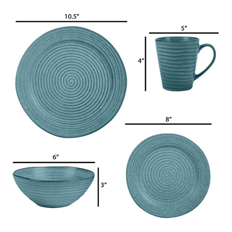 Elanze Designs Chic Ribbed Modern Thrown Pottery Look Ceramic Stoneware Plate Mug & Bowl Kitchen Dinnerware 16 Piece Set - Service for 4, Turquoise, 3 of 7