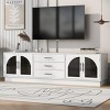 White Entertainment Center For TVs Up To 75 Inch,68''Modern Minimalist TV Stand With Adjustable Shelves,Arched Glass Doors-Maison Boucle - 2 of 4