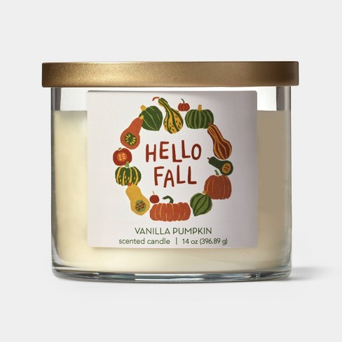 3-Wick 14oz Vanilla Pumpkin Jar Wreath with Lid Halloween Candle Off-White - Hyde & EEK! Boutique™ - image 1 of 3
