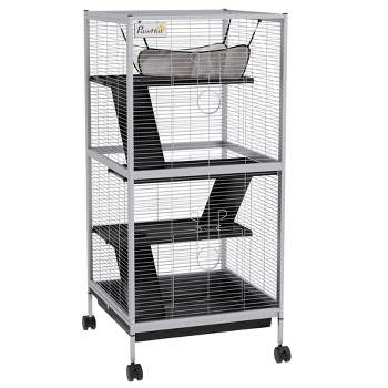 PawHut Small Animal Cage Ferret Cage Large Chinchilla Cage Hammock Accessory Heavy-Duty Steel Wire Small Animal Habitat with Tray