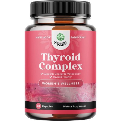 Thyroid Complex Women's Wellness Capsules,  Adaptogenic Thyroid Supplement with L Tyrosine Rhodiola and Astragalus Root, Nature's Craft, 60ct