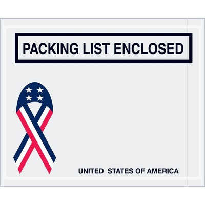 The Packaging Wholesalers "Packing List Enclosed" Envelopes U.S.A. Ribbon 4 1/2" x 5 1/2" Red/White