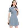 Allegra K Women's Turndown Collared Keyhole Short Sleeve Work Fit and Flare Mini Dress - 3 of 4