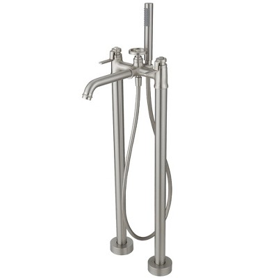 3-Handle Freestanding Floor Mount Roman Industrial Style Tub Faucet Bathtub Filler With Hand Shower
