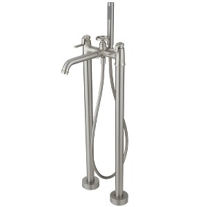 3-Handle Freestanding Floor Mount Roman Industrial Style Tub Faucet Bathtub Filler With Hand Shower - 1 of 4
