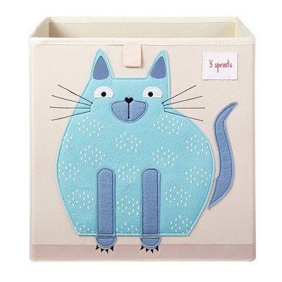 3 Sprouts Large 13 Inch Square Children's Foldable Fabric Storage Cube Organizer Box Soft Toy Bin, Blue Cat