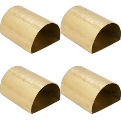Gold Hammered Brass Modern Napkin Rings, Set of 4