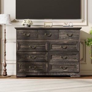 Farmhouse 9-Drawer Dresser for Bedroom- Vintage Rustic Wood Chest with Natural Texture, Spacious Storage for Clothes & Essentials, Versatile Organizer - 1 of 4