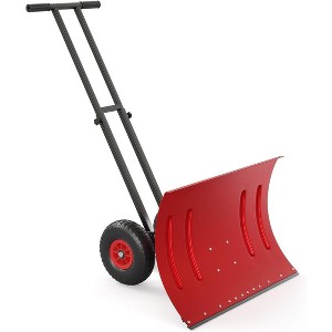 TackView 29" Steel Snow Pusher Snow Shovel with Wheels, Snow Removal With 5-Position Angled Blade & Adjustable Handle for Doorway, Sidewalk - 1 of 4