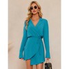 Women's Long Sleeve V Neck Mini Wrap Dress Belted Split Business Casual Work Short Shirt Blazer Dress - 3 of 4