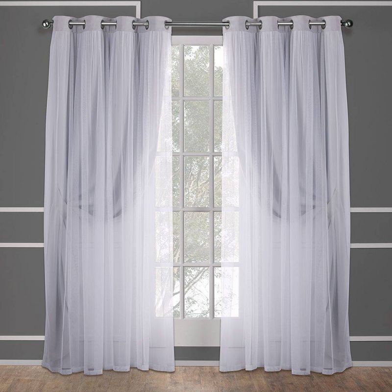 Set of 2 Caterina Layered Solid Blackout with sheer top Curtain Panels Black Pearl - Exclusive Home, 3 of 11