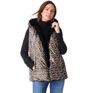 Roaman's Plus Size 2-In-1 Puffer And Faux Fur Vest - 1 of 4