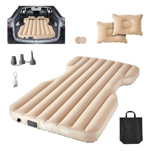 VEVOR Car Air Mattress, Fits Tesla Model Y (2020-2024), Inflatable Car Camping Mattress, Flocking Thickened, with Built in Pump, 2 Pillows, Beige - 1 of 4
