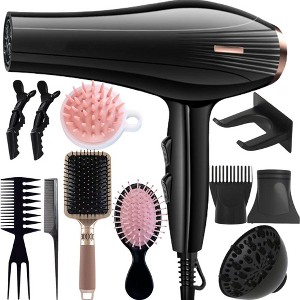 Morfone 12pcs-in-1 multi-function hair dryer with comb and hair clips, featuring high power and capable of both heating and cooling. - 1 of 4