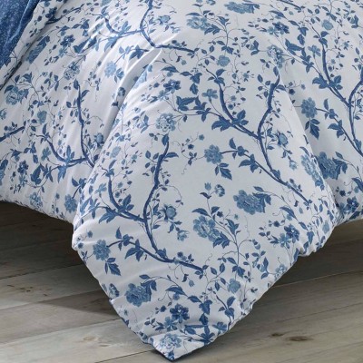 King Blue Cotton Reversible Floral Comforter Set