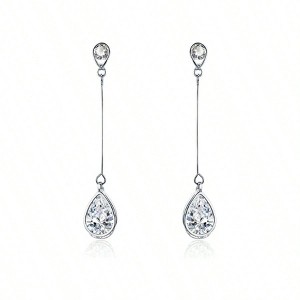 Cubic Teardrop Earrings, Wedding Bridal Dangle Earrings for Brides Bridesmaids, Crystal Drop Earrings for Women - 1 of 4
