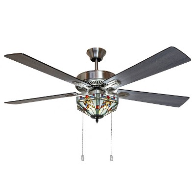 52" LED 5-Blade Bungalow Mission Stained Glass Hexagon Lighted Ceiling Fan - River of Goods