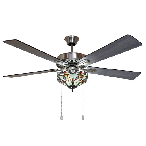 52 Led 5 Blade Bungalow Mission, Ceiling Fan With Stained Glass Light