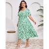 Plus Size Summer Dress for Women V Neck Tie Front Boho Maxi Dress Yellow Floral - 3 of 4