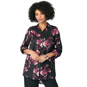 Roaman's Women's Plus Size Georgette Big Shirt - 1 of 4