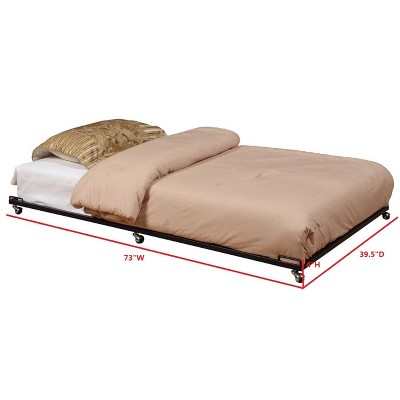 Black Twin Metal Roll Out Platform Trundle Bed Frame with Slats