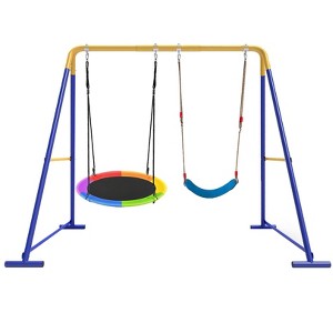 Etokfoks Swing Set for Backyard 1 Set with Saucer Seat and Belt Seat Heavy Duty Frame 440 lb Capacity for Kids Adults Outdoor Play - 1 of 4