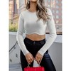 Nlife Women Casual Round Neckline Solid Color Long Sleeve Tassel Trim Crop Top - 3 of 4