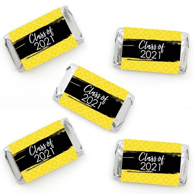 Big Dot of Happiness Yellow Grad - Best is Yet to Come - Mini Candy Bar Wrapper Stickers - 2021 Yellow Graduation Party Small Favors - 40 Count