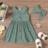 PATPAT Baby Toddler Girl Dresses Infant Sleeveless Summer Tank Button Dress Sundress Rib Knit with Headband - 2 of 4