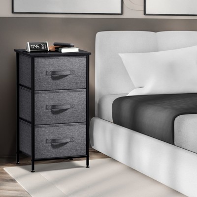 Compact Steel-Framed Nightstand with 3 Soft-Close Fabric Drawers