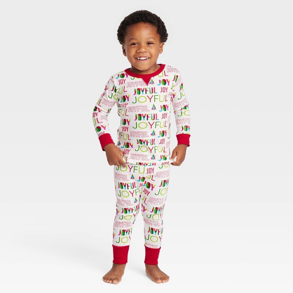 Toddler Holiday Joyful Print Matching Family Pajama Set - Wondershop Cream 3T, Ivory