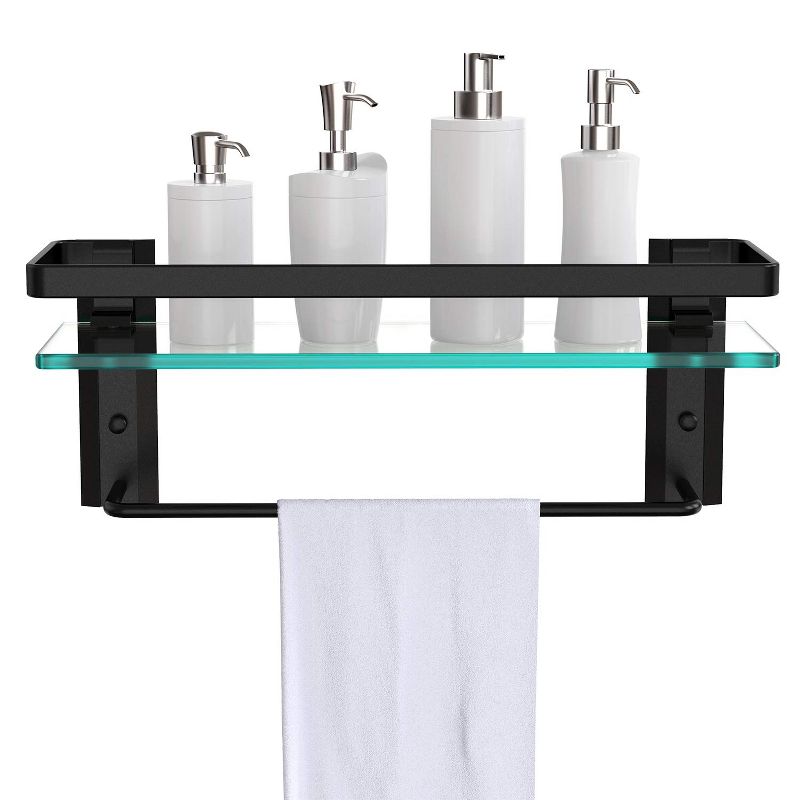 Vdomus 15.2" x 4.5 " Tempered Glass Bathroom Shelf with Towel bar Wall Mounted Shower Storage, Black, 5 of 7
