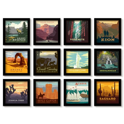 Americanflat Retro World Travel Posters - 12 Piece Framed Gallery Wall Set  With Mat : Target