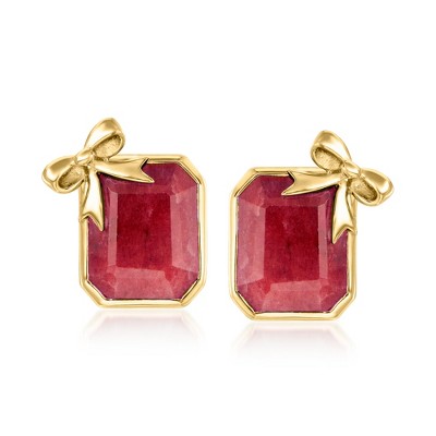 Ross-Simons 10.00 ct. t.w. Ruby Bow Earrings in 18kt Gold Over Sterling
