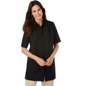 Woman Within Plus Size Short-Sleeve Peachskin Button-Front Shirt - 1 of 4