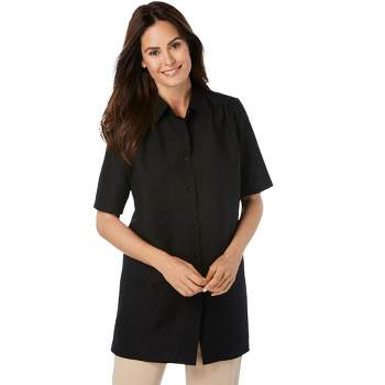 Woman Within Women's Plus Size Short-Sleeve Peachskin Button-Front Shirt