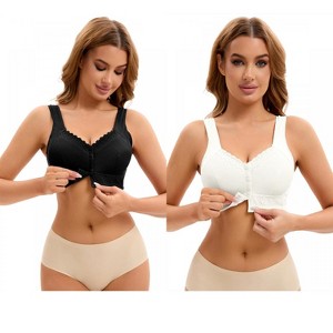 INSPIRE CHIC 2 Pcs Women's Lace Front Button Closure Full Coverage Wirefree Breathable Soft Bras - 1 of 4